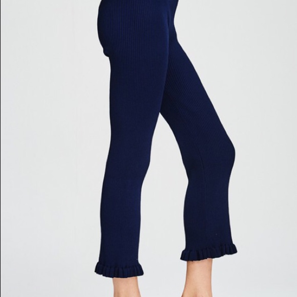 Navy Blue Ribbed Ruffle Pants - Picture 5 of 7